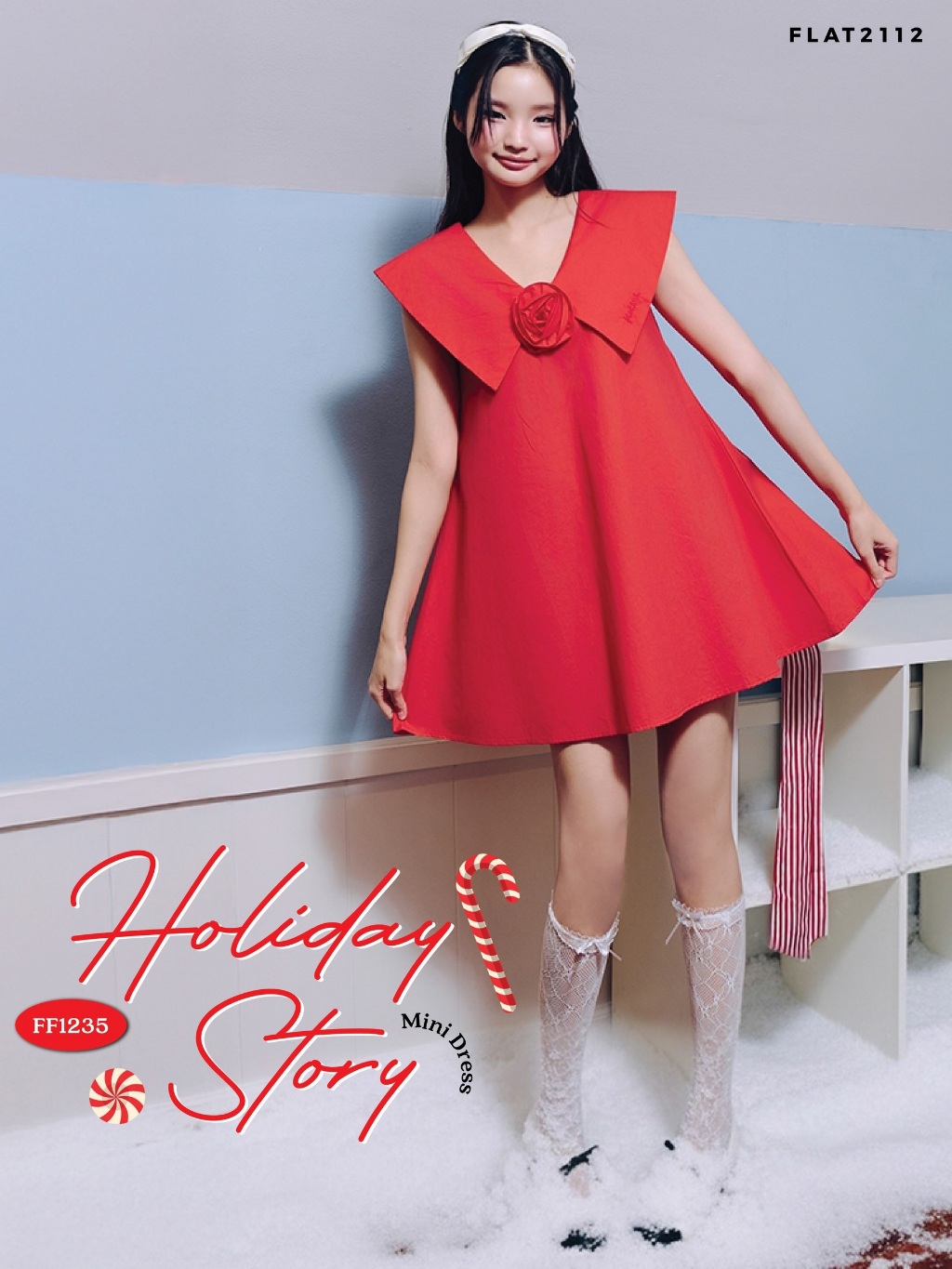 FLAT2112 : HOLIDAY STORY MINI DRESS เดรสสั้นสุดปัง สีเเดงสดใสใส่เเล้ว ...