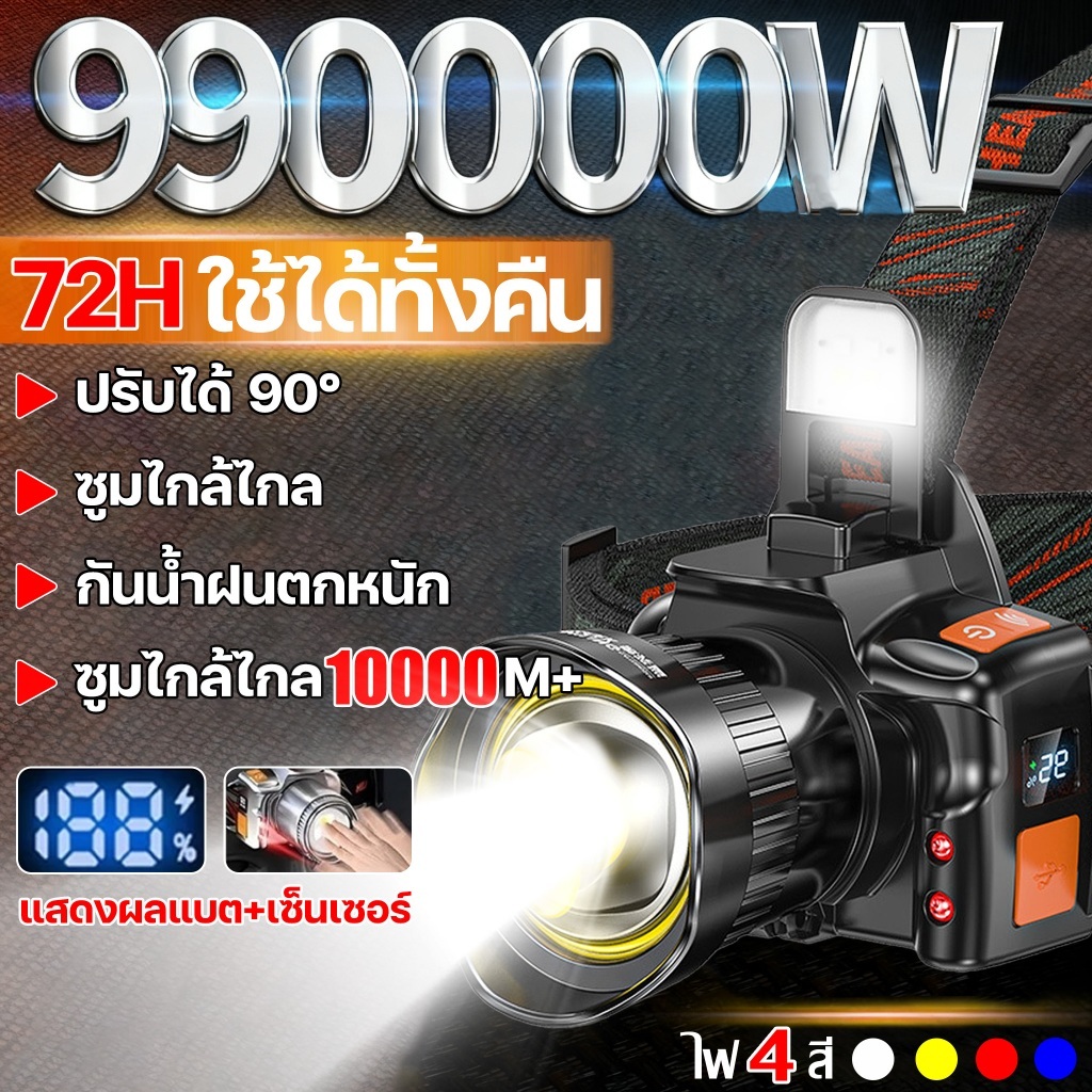 U4ไฟฉายคาดหัว LED 1500LM ซูมได้ ระยะส่อง 5Km 4 สี แบตอึด 72H กันน้ำ ...