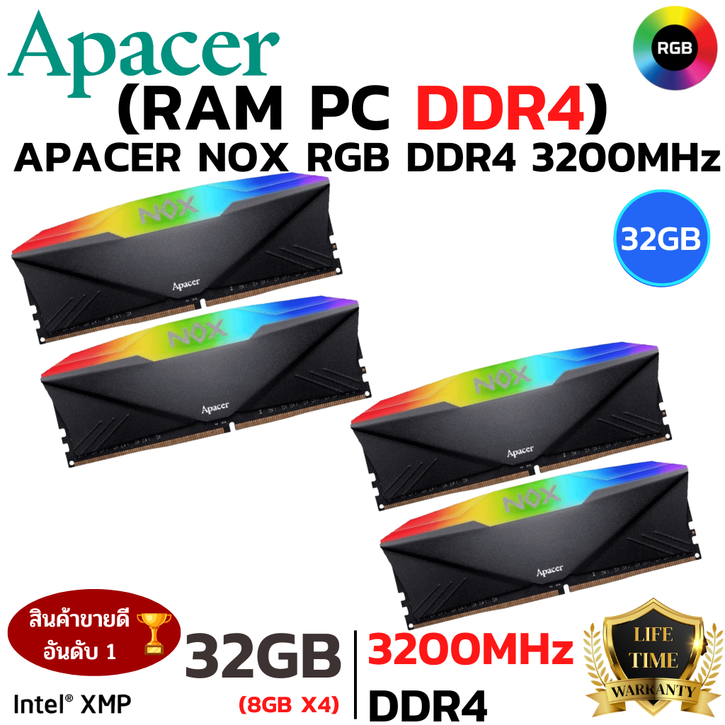 RAM 32GB (8GBx4) DDR4 3200MHz RAM (หน่วยความจำ) APACER NOX RGB ...