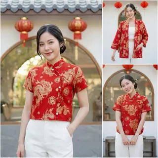 โปรโมชั่น Flash Sale : เสื้อตรุษจีน เสื้อหญิง ลายมังกร ตรุษจีน2569