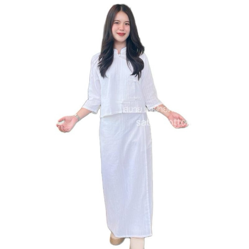 ชุดเซตผ้าฝ้ายขาวใส่ทำบุญ ผ้านิ่มด็อบบี้ ใส่สบาย ปฏิบัติธรรม ไปวัด มุมมองที่ 2