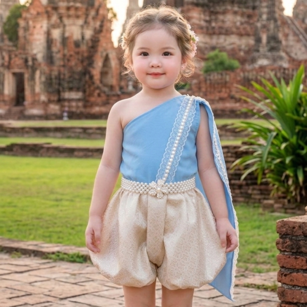 ชุดไทยเด็กผู้หญิงผ้าไหมประยุกต์ กระโปรงบอลลูน 3 สีสวย พร้อมส่ง น่ารักหรูหรา มุมมองที่ 4