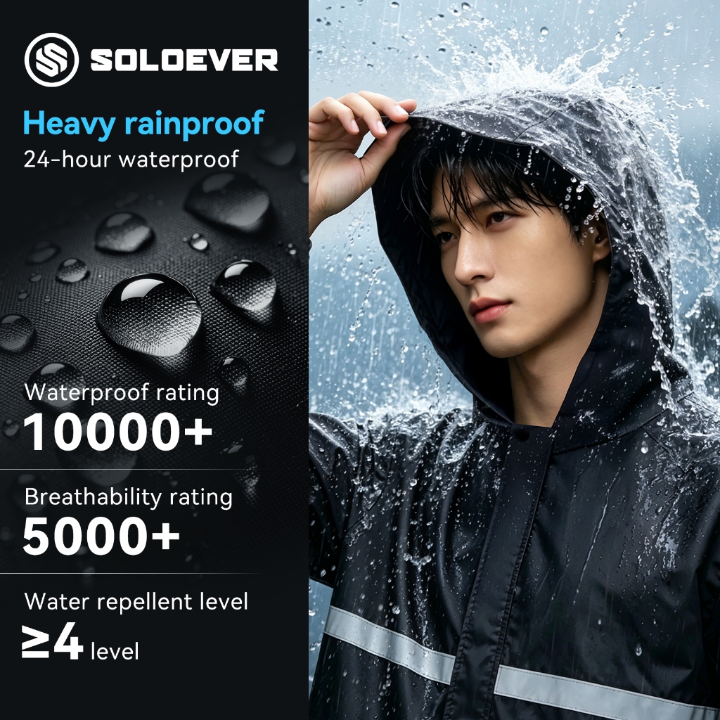 SOLOEVER เสื้อกันฝน เสื้อกันฝนแบบแยกชิ้น ชุดเสื้อกันฝน เสื้อกันฝนมอเตอร์ไซค์ มีแถบสะท้อนแสง กางเกงกันฝน