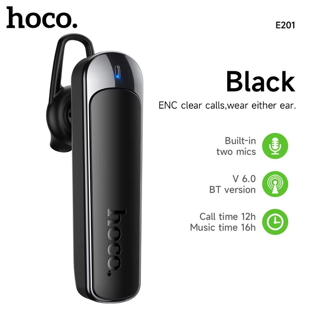 HOCO E201 หูฟังบลูทูธ ENC ตัดเสียงรบกวน BT6.0 แบตอึด 16ชม. ไมค์คู่  คุยโทรชัด ใส่ได้ 2 ข้าง | Shopee Thailand