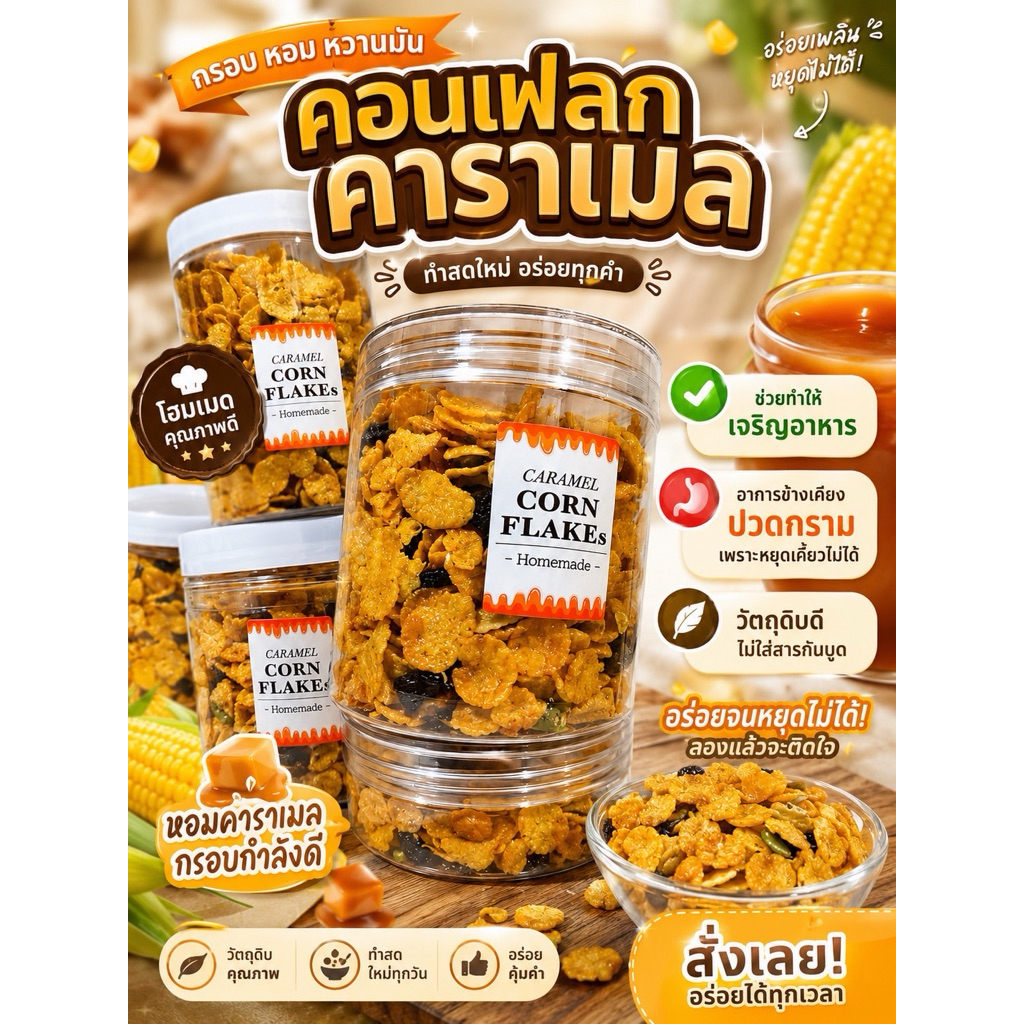 คอนเฟลก รส น้ำผึ้งคาราเมล (conflake) homemade ของขวัญ ของฝาก | Shopee ...