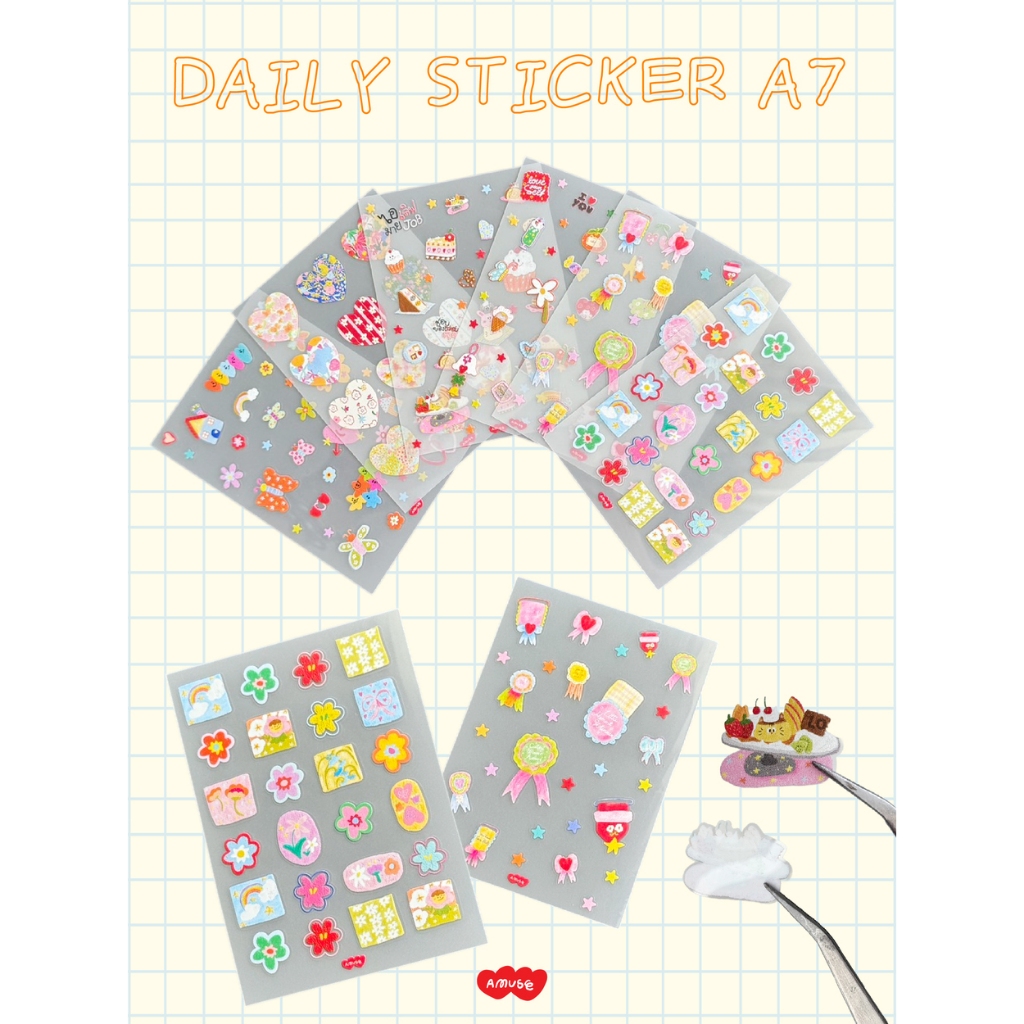 (A7)amuse stuff-Daily Sticker A7 สติกเกอร์แผ่นจิ๋วสุดคิ้วท์ที่รวมลาย ...