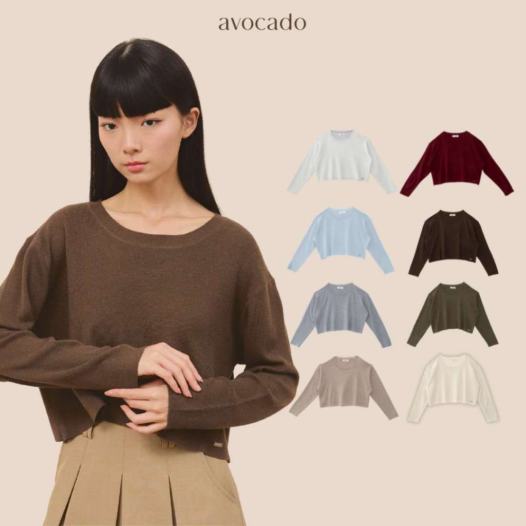 avocado – Jammy tops เสื้อแขนยาวคอปาดทรงครอป บางเบา ใส่สบาย มี 8 สี