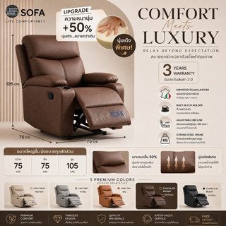 NEW LUX SOFA โซฟาปรับนอนไฟฟ้า puแท้ 100% เกรดอิตาลี รุ่นอัปเกรดหนานุ่มสบาย วางแก้ว  เก้าอี้โซฟาหนัง โซฟาปรับเอนนอน🇹🇭