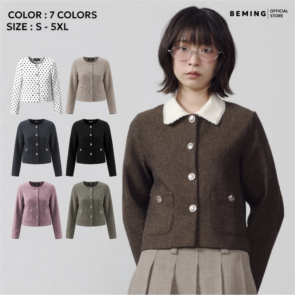 (พร้อมส่ง)Bemingtop1016(S-3XL)-BMG Tweed-Lookคาร์ดิแกนทรงเบลเซอร์เรียบหรู ที่ใส่แล้วดูเนี้ยบแบบ effortless