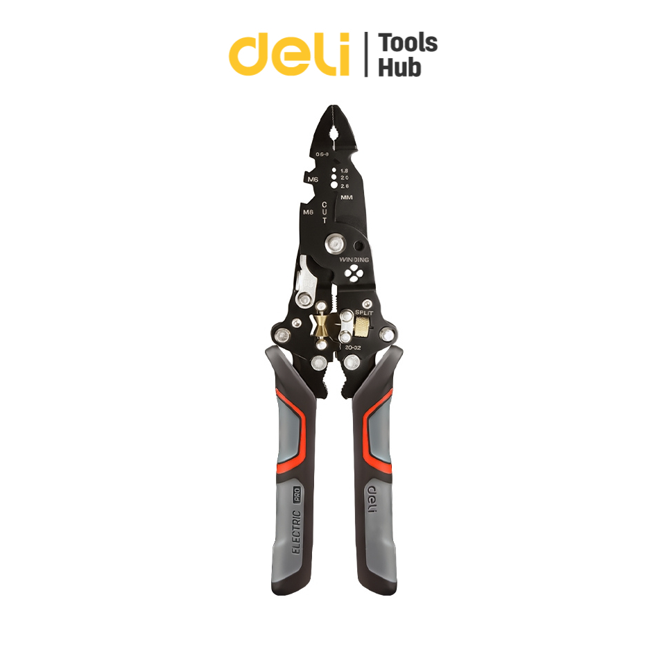 Deli คีมปอกสายไฟ คีมตัดสายไฟอเนกประสงค์ คีมปากหนีบ ปอกสาย 0.5-8 มม. เหล็ก4CR13 Wire Stripper