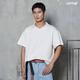 URTHE - เสื้อโปโล แขนสั้น Oversize รุ่น SLIT NECK POLO SHIRT