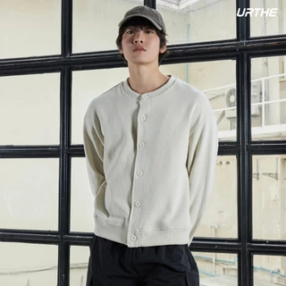 URTHE - เสื้อคาร์ดิแกน แขนจั๊ม รุ่น MINIMAL RIBBED ROUND NECK CARDIGAN