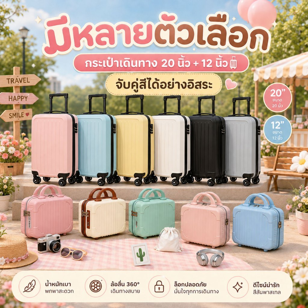 กระเป๋าเดินทางล้อลาก แบบมีตะขอ 12+20 +24นิ้วล้อคู่หมุน ABS+PC 100% แบบ ...