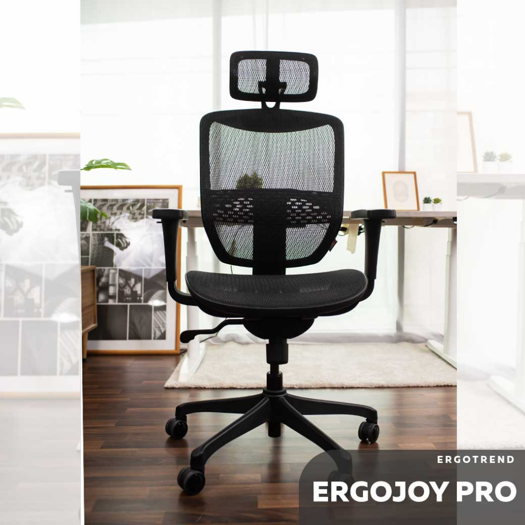 Ergotrend เก้าอี้เพื่อสุขภาพ เออร์โกเทรน รุ่น ERGO JOY PRO เก้าอี้สีดำ ระบายอากาศดีเยี่ยม นุ่มสบาย ตามหลักสรีระศาสตร์ Ergonomic เก้าอี้พนักพิงสูง ลดอาการปวดเมื่อย เกรดคุณภาพ