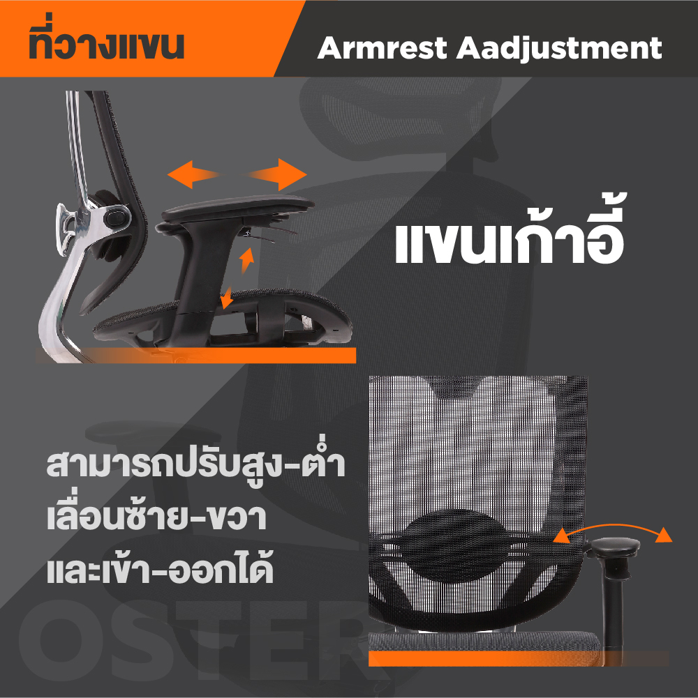 Ergotrend เก้าอี้เพื่อสุขภาพเออร์โกเทรน รุ่น Oster สีดำ เก้าอี้สีดำ ระบายอากาศดีเยี่ยม นุ่มสบาย ตามหลักสรีระศาสตร์ Ergonomic รองรับน้ำหนักได้สูงสุด 150 กก. ลดอาการปวดเมื่อย เกรดพรีเมี่ยม