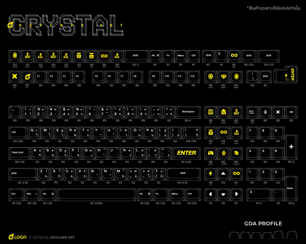 LOGA Crystal keycaps set : ชุดคีย์แคปใส profile GDA 132 ปุ่ม | Shopee ...