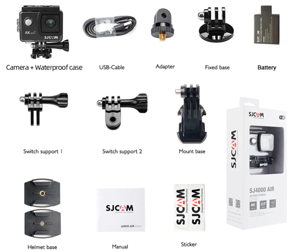 มุมมองเพิ่มเติมของสินค้า SJCAM SJ4000 Air 4K Action Camera Wifi Air สีดำ กล้องกันน้ำ 30 เมตร กล้องติดหมวกกันน๊อค ประกัน 1ปี กล้องแอคชั่น Web Cam