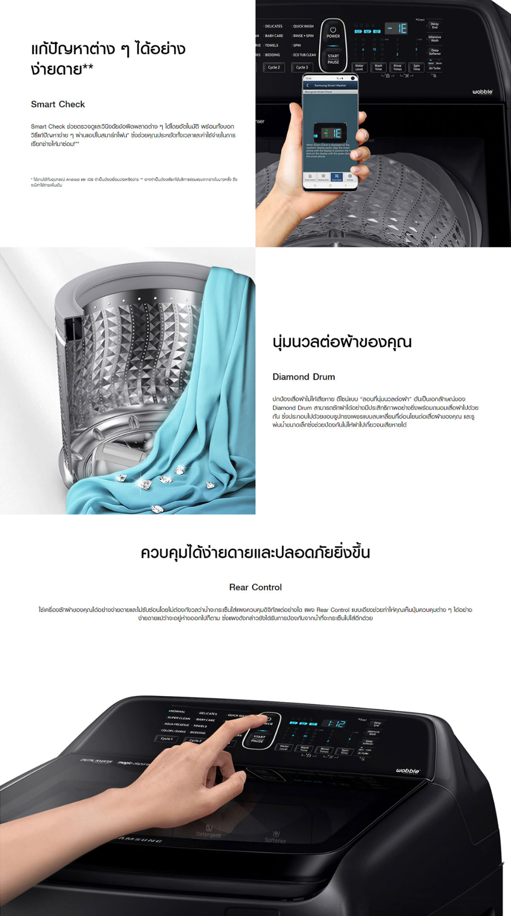 เกี่ยวกับสินค้า SAMSUNG เครื่องซักผ้าฝาบน WA16R6380BV/ST พร้อมด้วยฟังก์ชั่น Deep Softener, 16 กก.