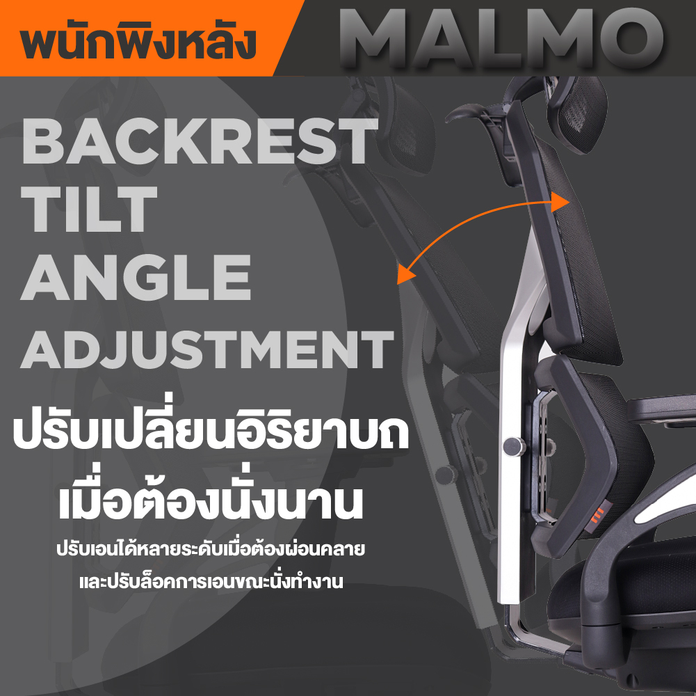 Ergotrend เก้าอี้เพื่อสุขภาพ เออร์โกเทรน รุ่น Malmo เก้าอี้สีดำ ระบายอากาศดีเยี่ยม นุ่มสบาย ตามหลักสรีระศาสตร์ Ergonomic เก้าอี้พนักพิงสูง ลดอาการปวดเมื่อย เกรดคุณภาพ ราคาดี