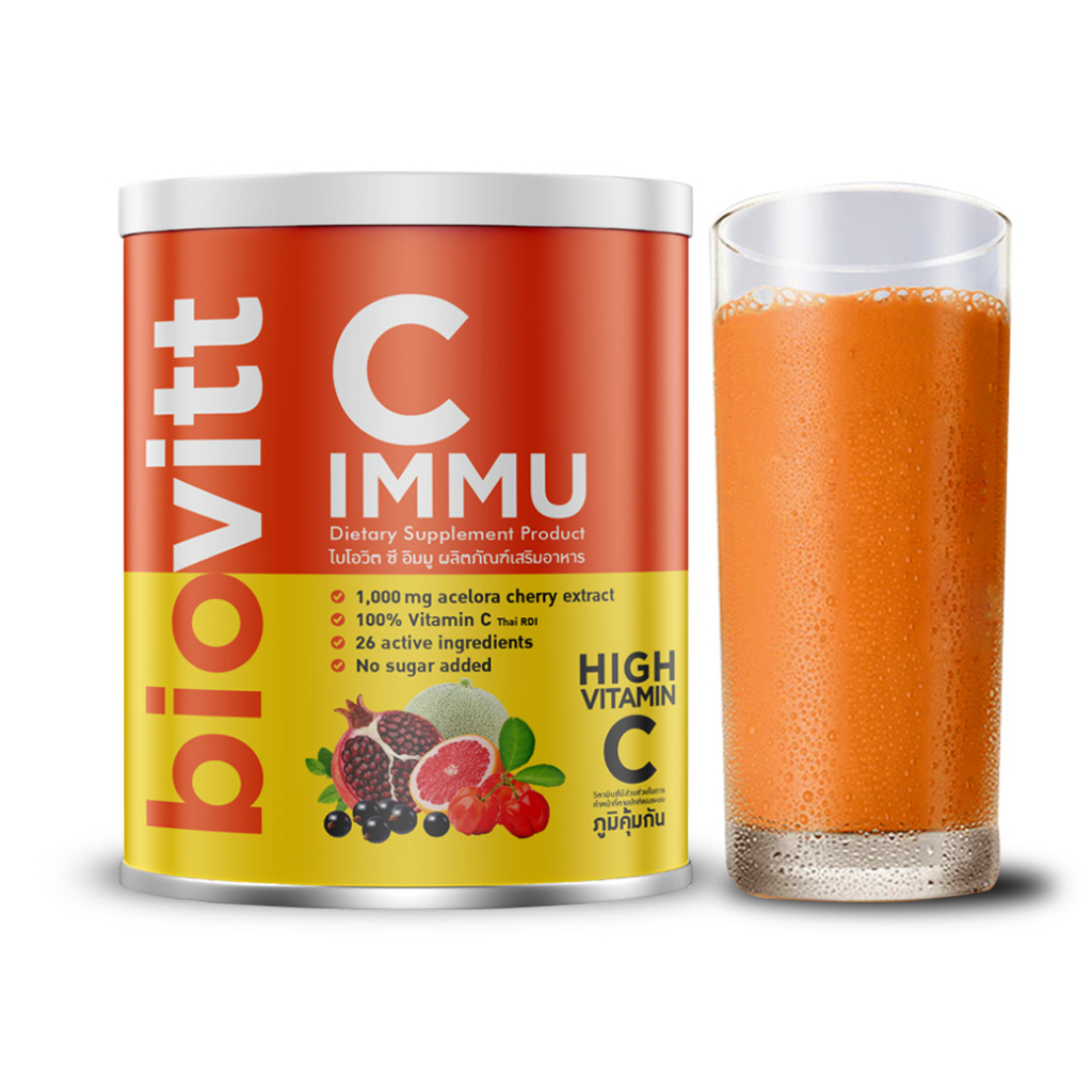 รูปภาพเพิ่มเติมของ Biovitt C IMMU ไบโอวิต วิตามินซี แบบผง ชงดื่ม เสริมภูมิ ผิวสวย ปรับสมดุลลำไส้ Vitamin C เข้มข้น หอม อร่อย 120 กรัม