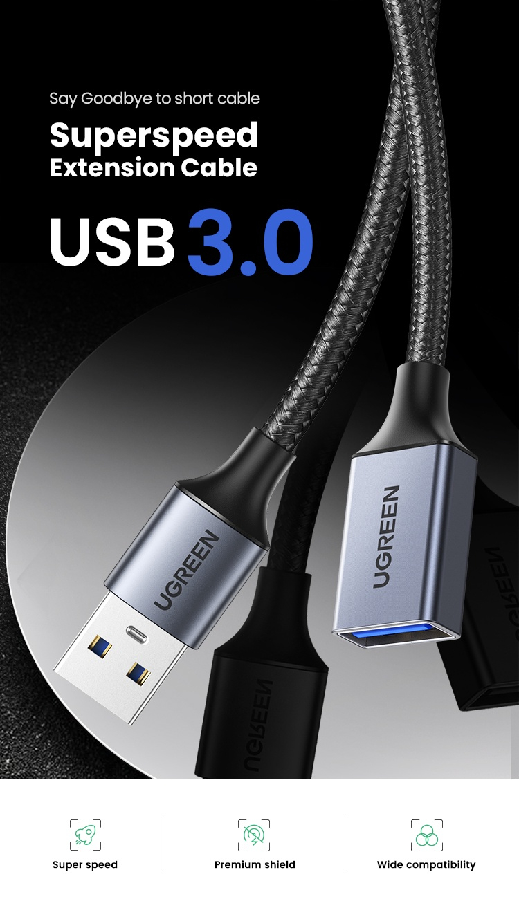 รูปภาพเพิ่มเติมของ UGREEN รุ่น US129 สายต่อ USB 3.0 สายเพิ่มความยาว USB Extension Cable สายยาว 0.5-5m