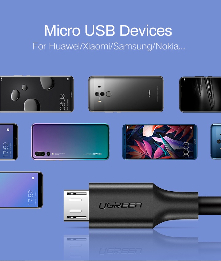 ข้อมูลเพิ่มเติมของ UGREEN รุ่น US289 สายชาร์จ 2.4A Micro USB to USB 2.0 Charger Cable data speed 480Mbps 0.25-2M