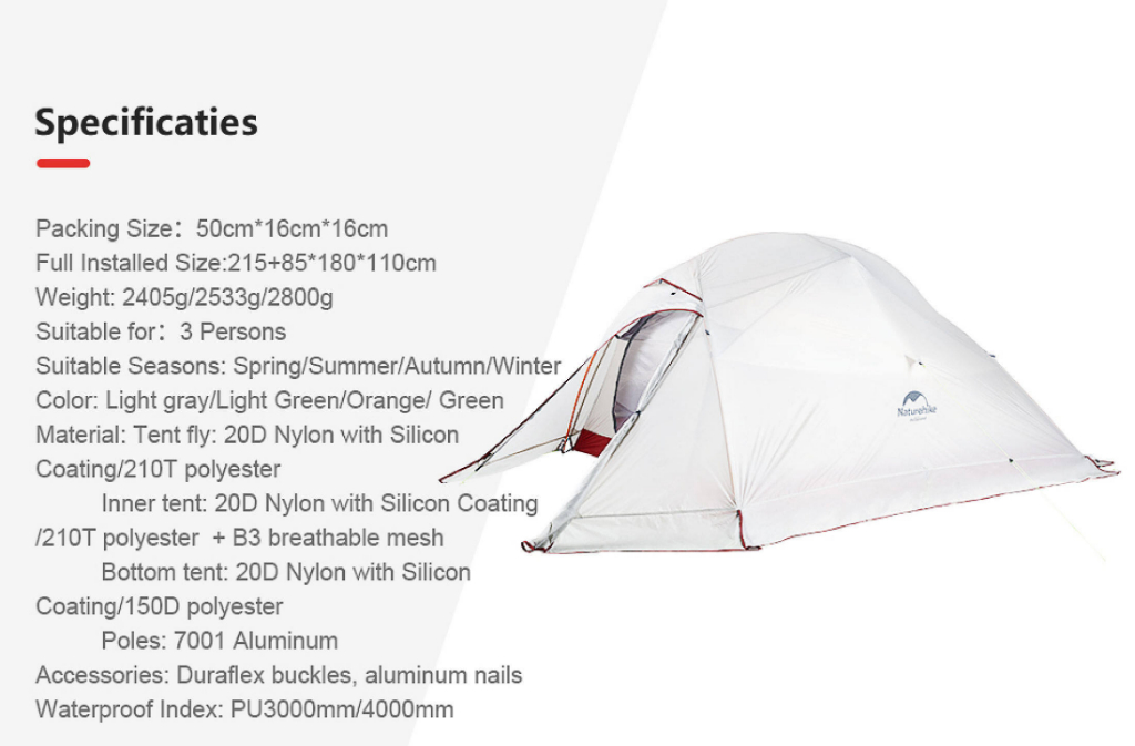 Naturehike Cloud Up เต็นท์ตั้งแคมป์ สำหรับ 3 คน