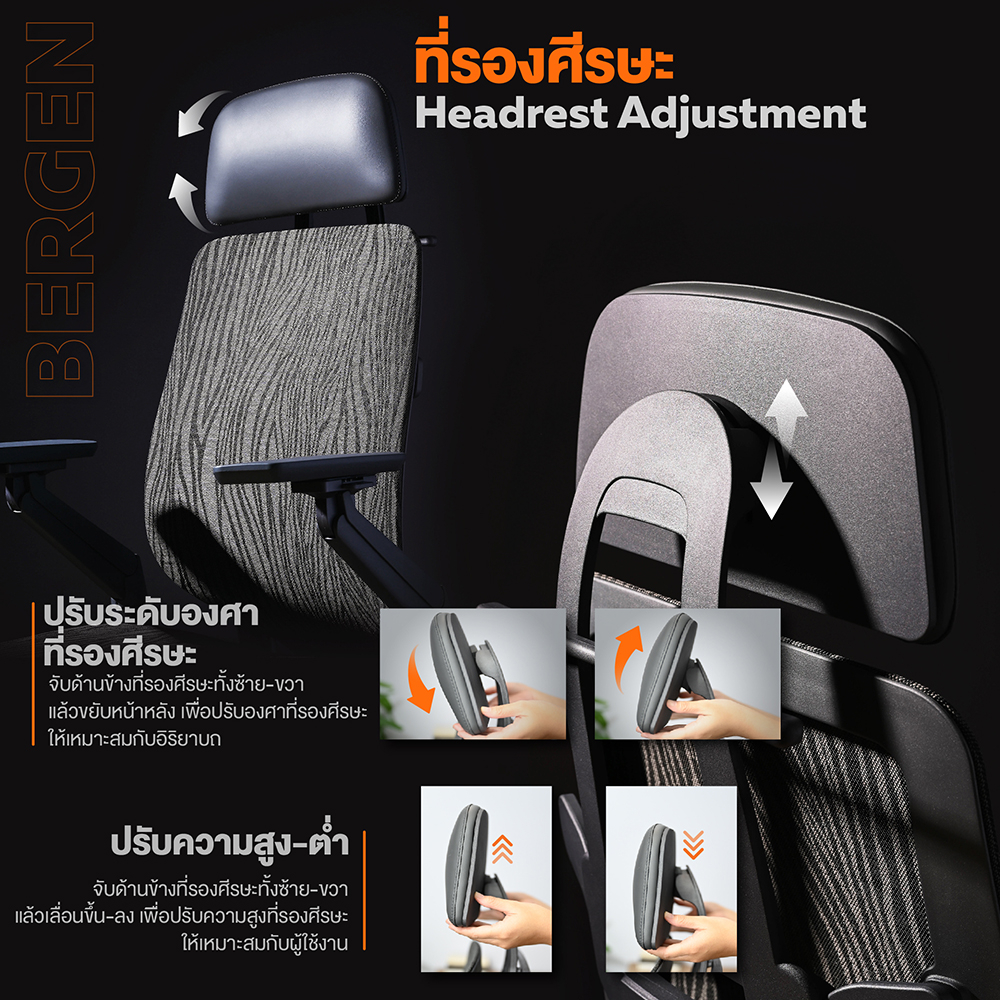 Ergotrend เก้าอี้เพื่อสุขภาพเออร์โกเทรน รุ่น Bergen เก้าอี้สีดำ ระบายอากาศดีเยี่ยม นุ่มสบาย ตามหลักสรีระศาสตร์ Ergonomic เก้าอี้พนักพิงสูง ลดอาการปวดเมื่อย เกรดคุณภาพ