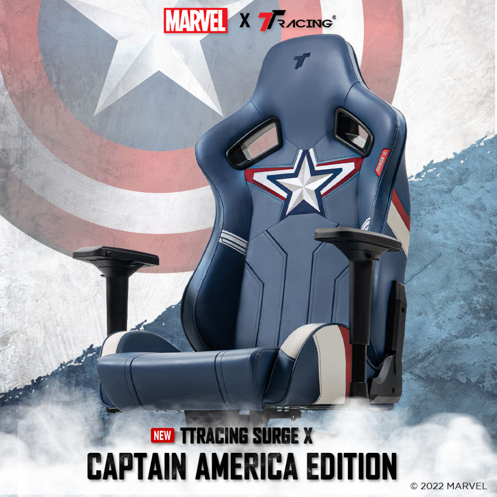 TTRacing Surge X Gaming Chair Captain America เก้าอี้สีน้ำเงิน เก้าอี้สำนักงาน เก้าอี้เกมมิ่ง เก้าอี้เกมมิ่งเพื่อสุขภาพ Ergonomic นุ่มสบาย ตามหลักสรีระศาสตร์