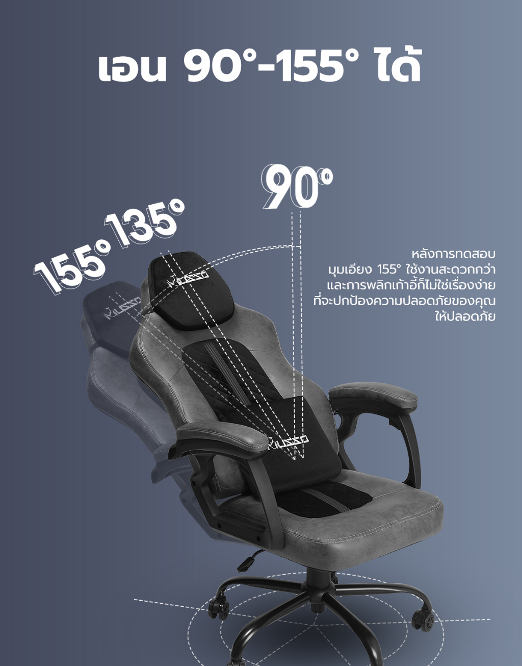 MUSSO รุ่น Classic Series เก้าอี้เล่นเกมผ้าเทคโนโลยีใหม่ เก้าอี้ออฟฟิศพร้อมทั้งพนักพิงศีรษะเอวตามหลักสรีรศาสตร์ เก้าอี้สำนักงานกันน้ำรอยขีดข่วน มีหมอนรองหลัง ราคาดี
