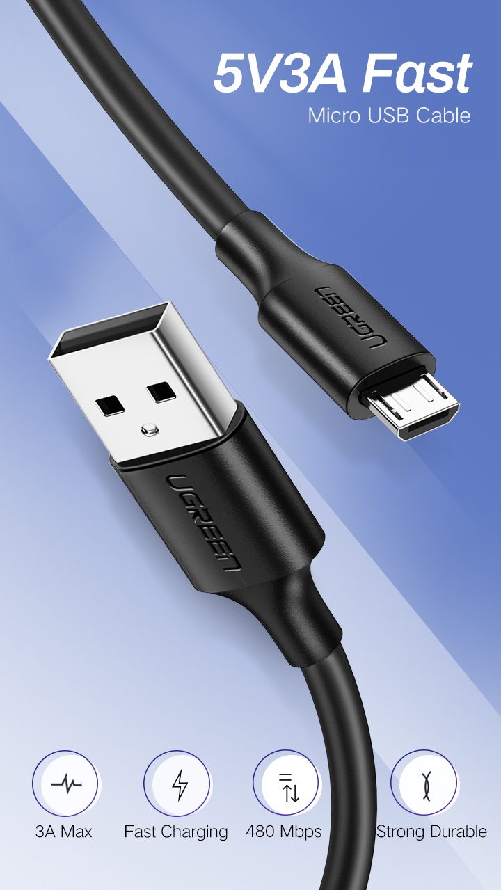 ข้อมูลเพิ่มเติมของ UGREEN รุ่น US289 สายชาร์จ 2.4A Micro USB to USB 2.0 Charger Cable data speed 480Mbps 0.25-2M