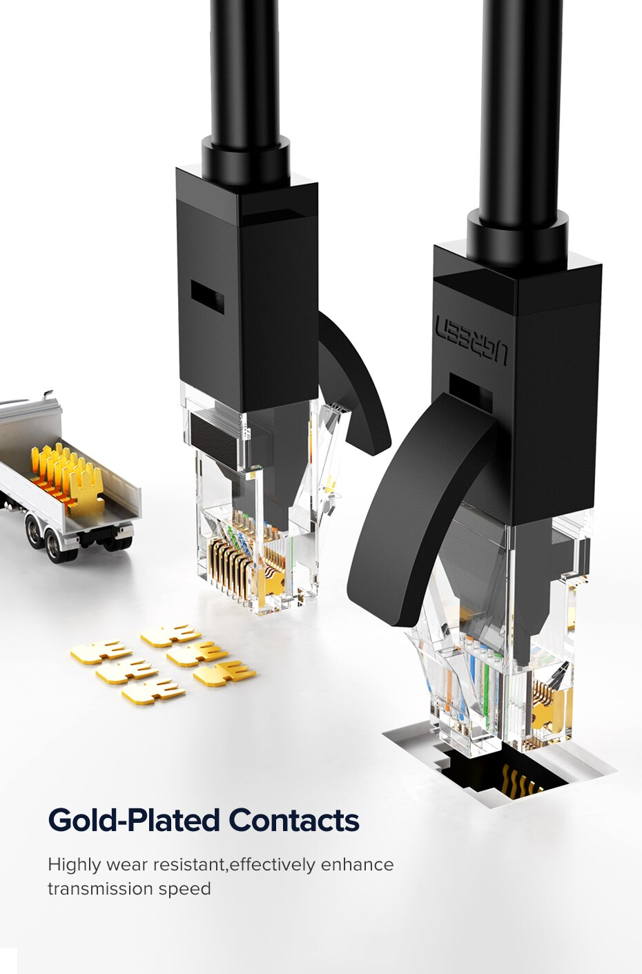 ภาพประกอบคำอธิบาย UGREEN รุ่น NW102 สายแลน Cat6 LAN Ethernet Cable Gigabit RJ45 รองรับ 1000Mbps ความยาว 50CM-10M มี 2 สี ดำ/น้ำเงิน