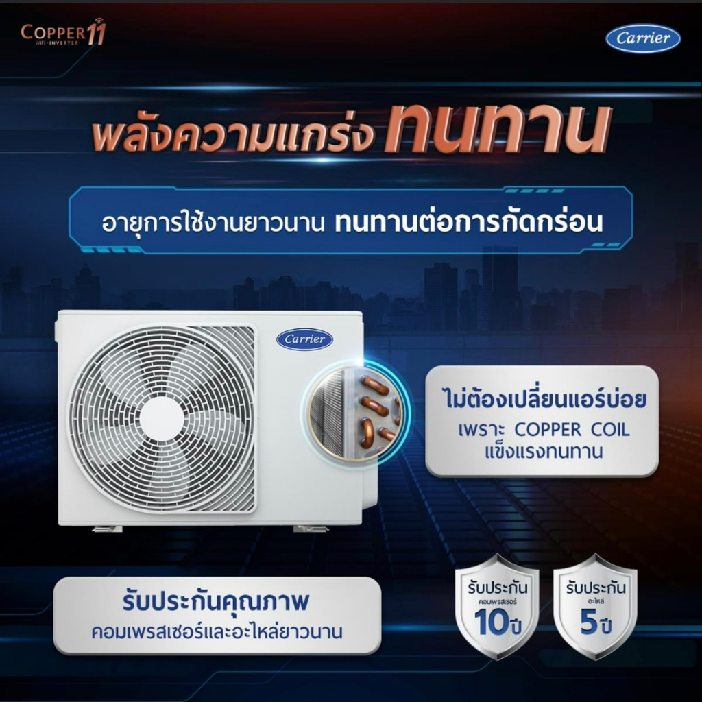 Carrier COPPER11 แอร์ติดผนังระบบอินเวอร์เตอร์รุ่น COPPER11 ขนาด 9200-25200 BTU แอร์ เครื่องปรับอากาศ