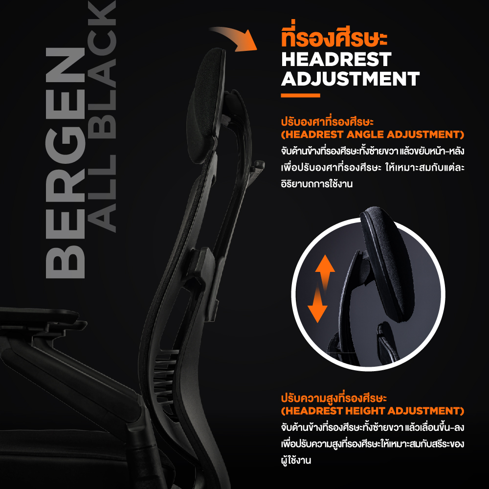 Ergotrend เก้าอี้เพื่อสุขภาพเออร์โกเทรน รุ่น Bergen all black เก้าอี้สีดำ ระบายอากาศดีเยี่ยม นุ่มสบาย ตามหลักสรีระศาสตร์ Ergonomic เก้าอี้พนักพิงสูง ลดอาการปวดเมื่อย เกรดคุณภาพ