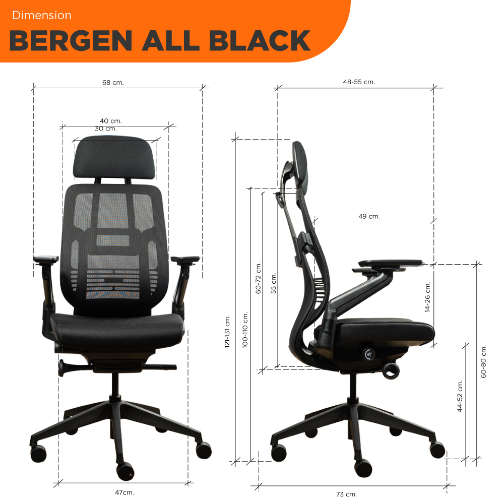 Ergotrend เก้าอี้เพื่อสุขภาพเออร์โกเทรน รุ่น Bergen all black เก้าอี้สีดำ ระบายอากาศดีเยี่ยม นุ่มสบาย ตามหลักสรีระศาสตร์ Ergonomic เก้าอี้พนักพิงสูง ลดอาการปวดเมื่อย เกรดคุณภาพ