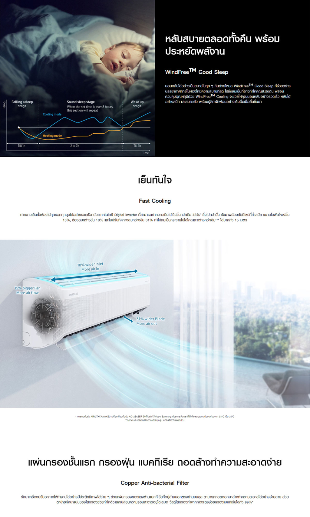 SAMSUNG Windfree AI Copper แอร์ เครื่องปรับอากาศ มีให้เลือกหลายขนาด BTU [ส่งฟรีไม่รวมติดตั้ง]