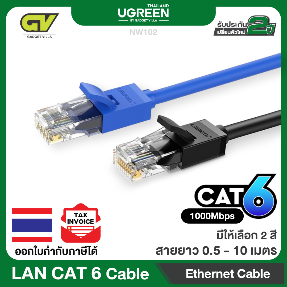 ภาพประกอบคำอธิบาย UGREEN รุ่น NW102 สายแลน Cat6 LAN Ethernet Cable Gigabit RJ45 รองรับ 1000Mbps ความยาว 50CM-10M มี 2 สี ดำ/น้ำเงิน