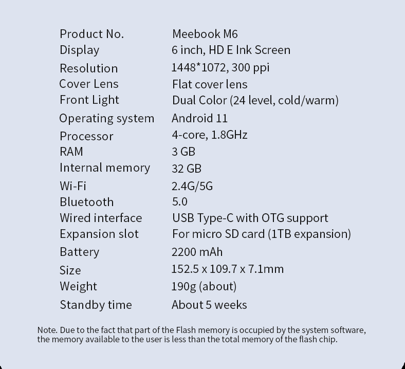 รูปภาพรายละเอียดของ Meebook M6 eBook Reader 2023 Edition - New 6" Eink (Android 11 / Micro SD Slot 1TB)