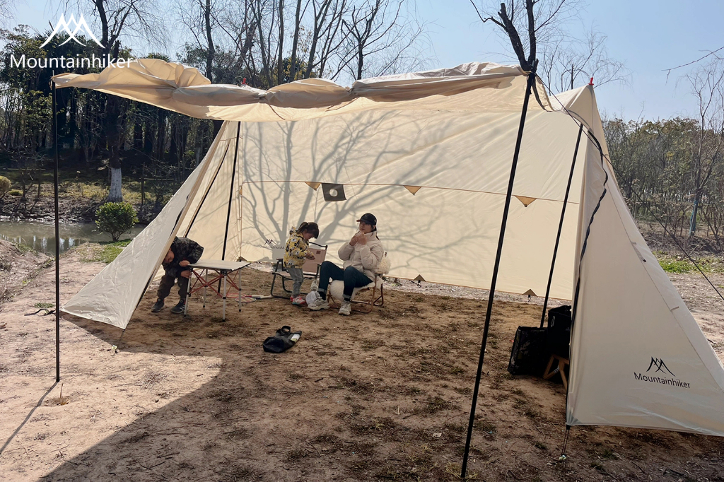 Mountainhiker Awning Tent เต็นท์ทรงกระโจม 2 ยอด จัดวางของได้อิสระ แข็งแรงทนทาน ดัชนีการกันน้ำ PU3000mm ใช้งานประมาณ 10-15 คน ขนาด 555x330x240cm