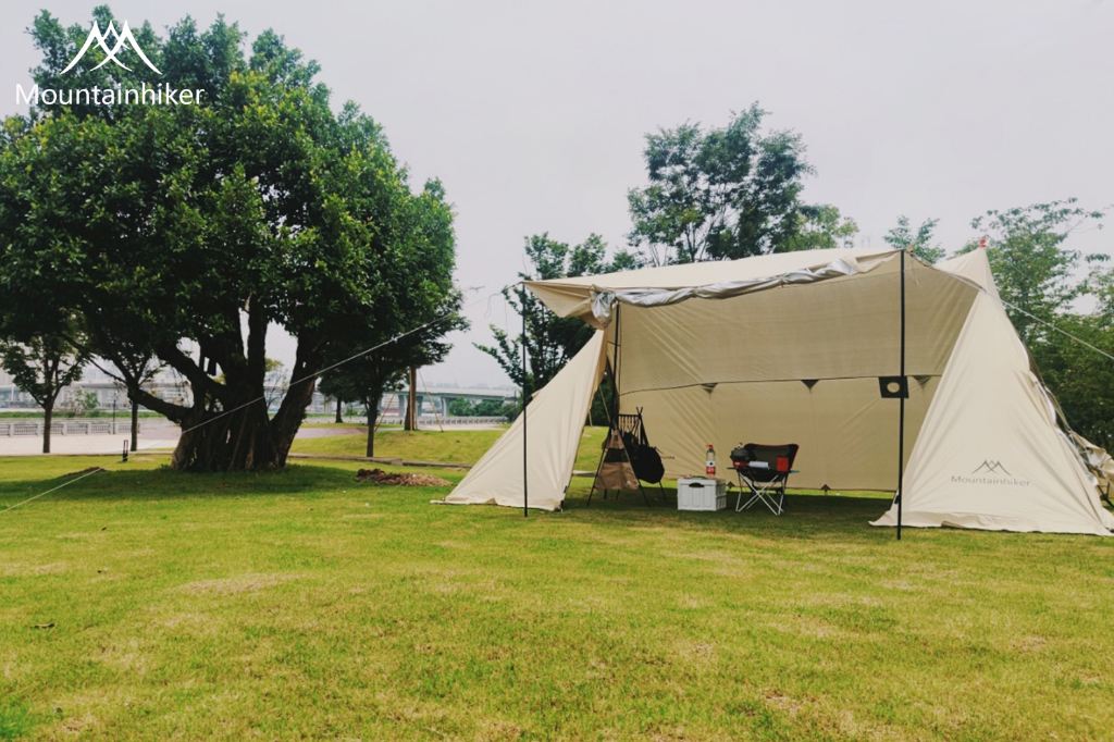 Mountainhiker Awning Tent เต็นท์ทรงกระโจม 2 ยอด จัดวางของได้อิสระ แข็งแรงทนทาน ดัชนีการกันน้ำ PU3000mm ใช้งานประมาณ 10-15 คน ขนาด 555x330x240cm