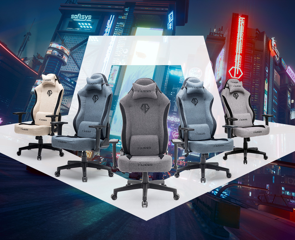 MUSSO รุ่น Navigator Series เก้าอี้เล่นเกม เนื้อผ้า พร้อมที่นั่งขนาดกว้างตามหลักสรีรศาสตร์ เก้าอี้สำนักงานปรับระดับได้ Gaming Chair เก้าอี้สีดำ เก้าอี้สีเทา