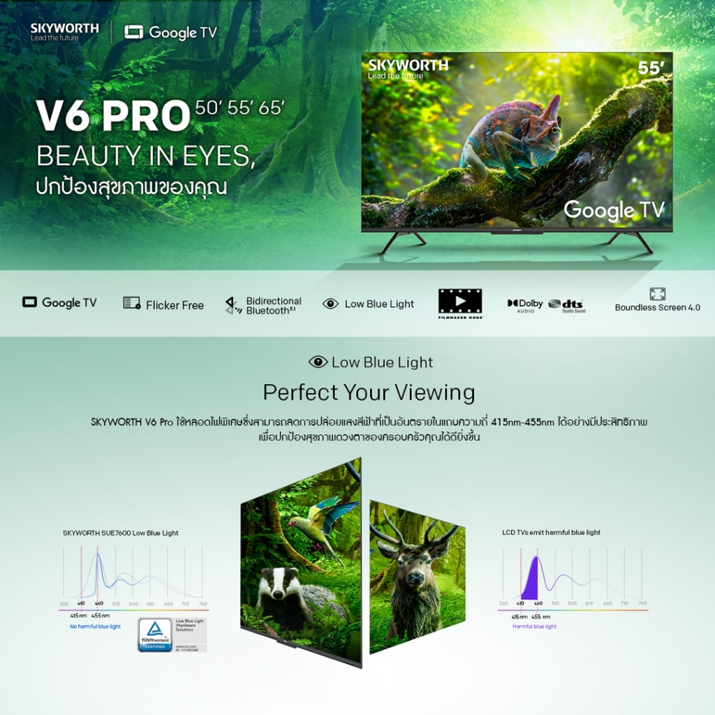 SKYWORTH รุ่น 75V6PRO Google TV ขนาด 75 นิ้ว 4K รองรับ Netflix/Youtube/Google Play เกรดคุณภาพ [รับประกัน 5 ปี+ส่งฟรี]