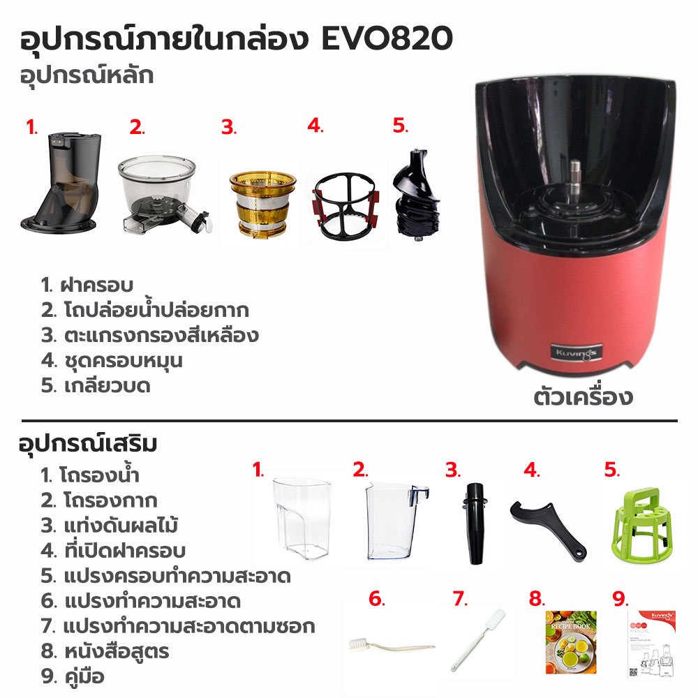 ภาพประกอบของ Kuvings เครื่องสกัดเย็นคั้นน้ำผลไม้ รุ่น EVO820(NS-1226)