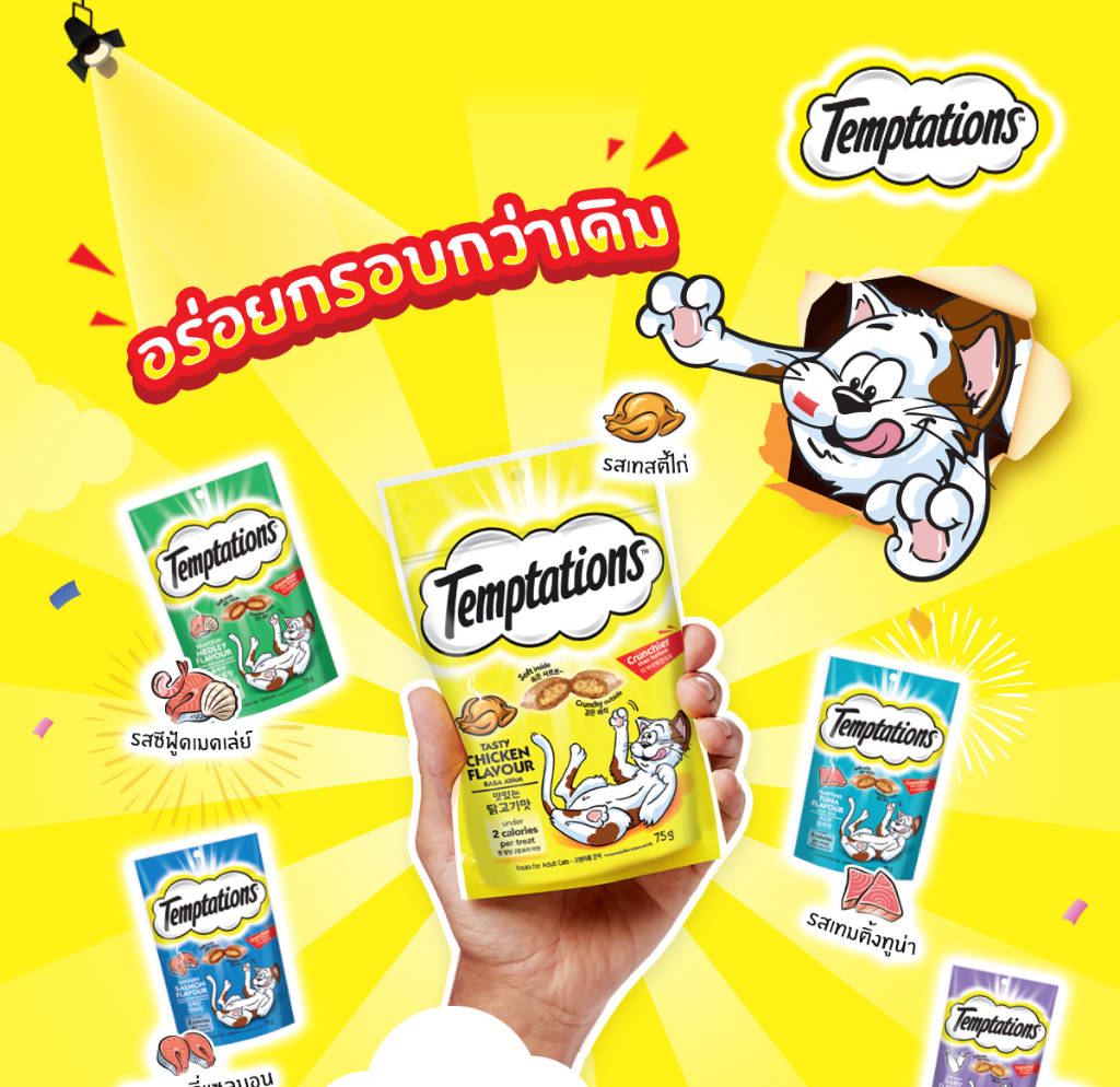 รูปภาพรายละเอียดของ TEMPTATIONS ขนมแมว - ขนมแมวกรอบนอกนุ่มในสำหรับแมว - 75 กรัม (5 แพ็ก)