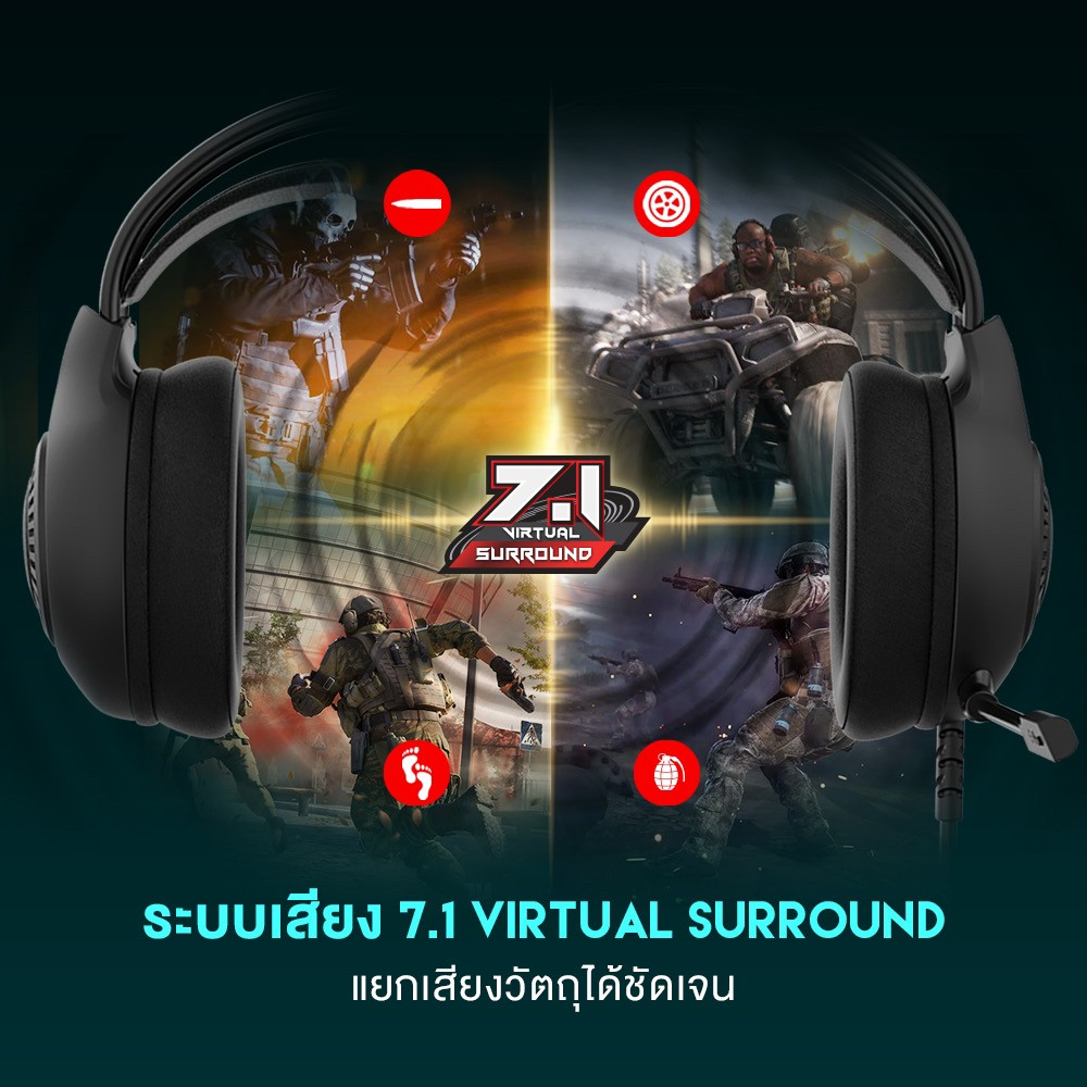 FANTECH หูฟังเกมมิ่ง ระบบ 7.1 Headset Gaming มีไมโครโฟน ไฟ RGB รอบหูฟัง ...