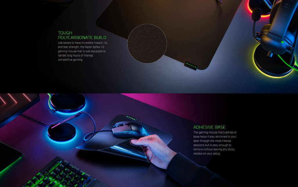 เกี่ยวกับ Razer Sphex V3 Hard Gaming Mouse Mat Ultra-Thin Form Factor Tough Polycarbonate Build Adhesive Base (แผ่นรองเมาส์)