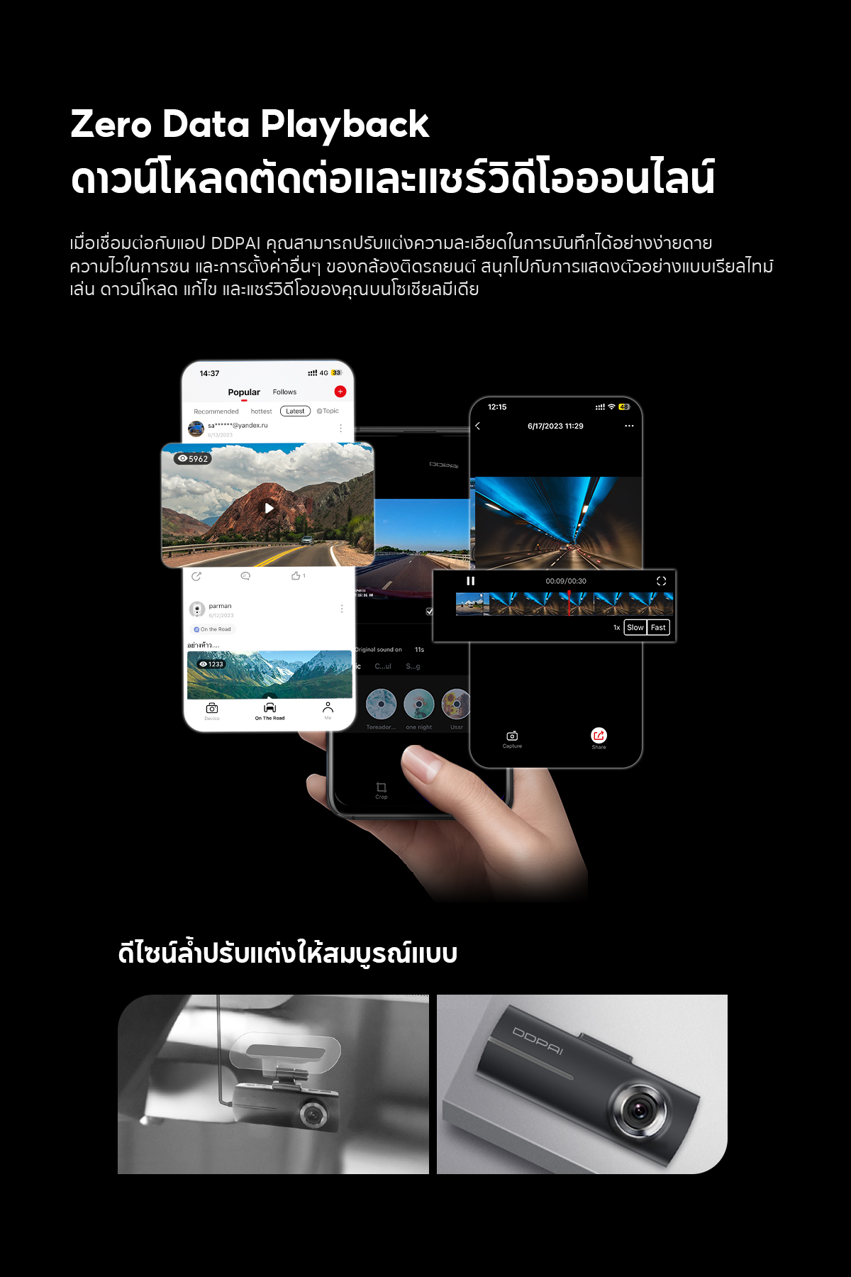 DDPAI N1 Dual กล้องติดรถยนต์ Dash Cam 1296P HD Car Camera 135° การบันทึกมุมกว้างพิเศษ ควบคุมผ่าน APP รับประกันศูนย์ไทย 1 ปี
