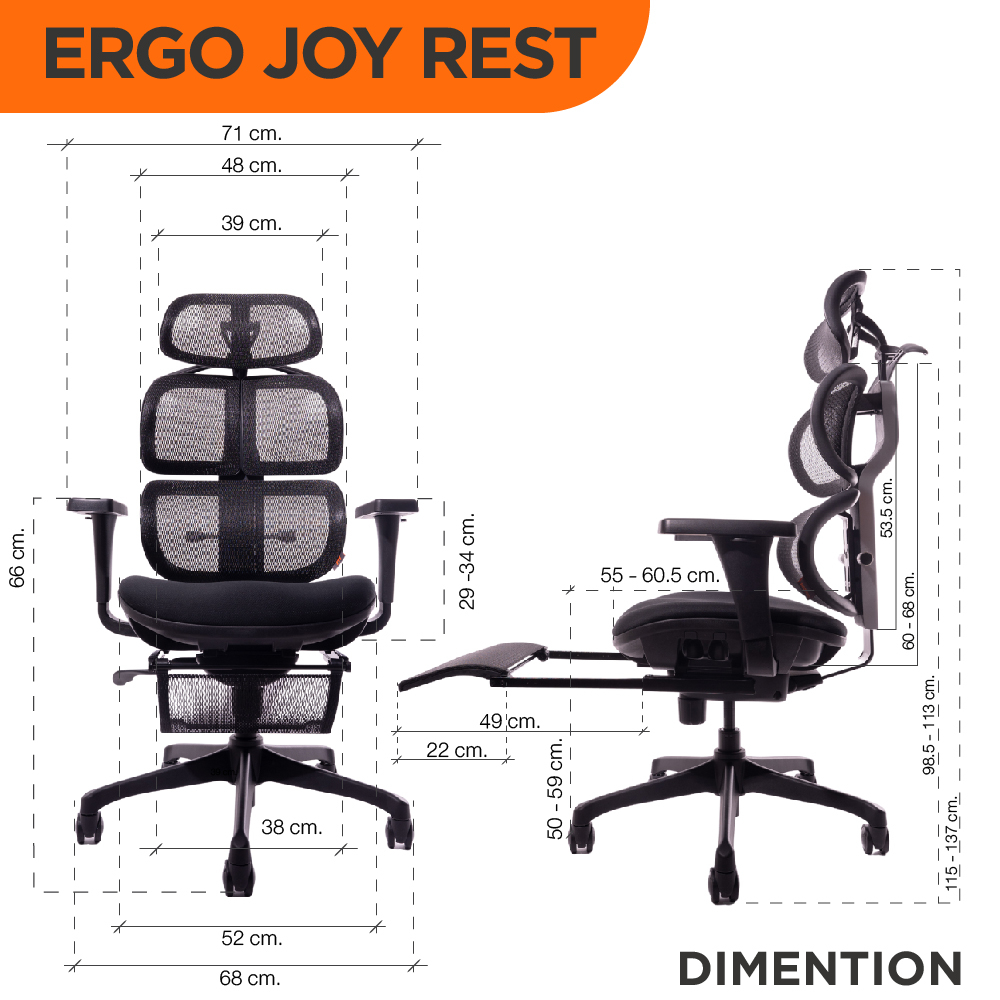 Ergotrend เก้าอี้เพื่อสุขภาพเออร์โกเทรน รุ่น Ergo joy rest เก้าอี้สีดำ ระบายอากาศดีเยี่ยม นุ่มสบาย ตามหลักสรีระศาสตร์ Ergonomic เก้าอี้พนักพิงสูง ลดอาการปวดเมื่อย เกรดพรีเมี่ยม