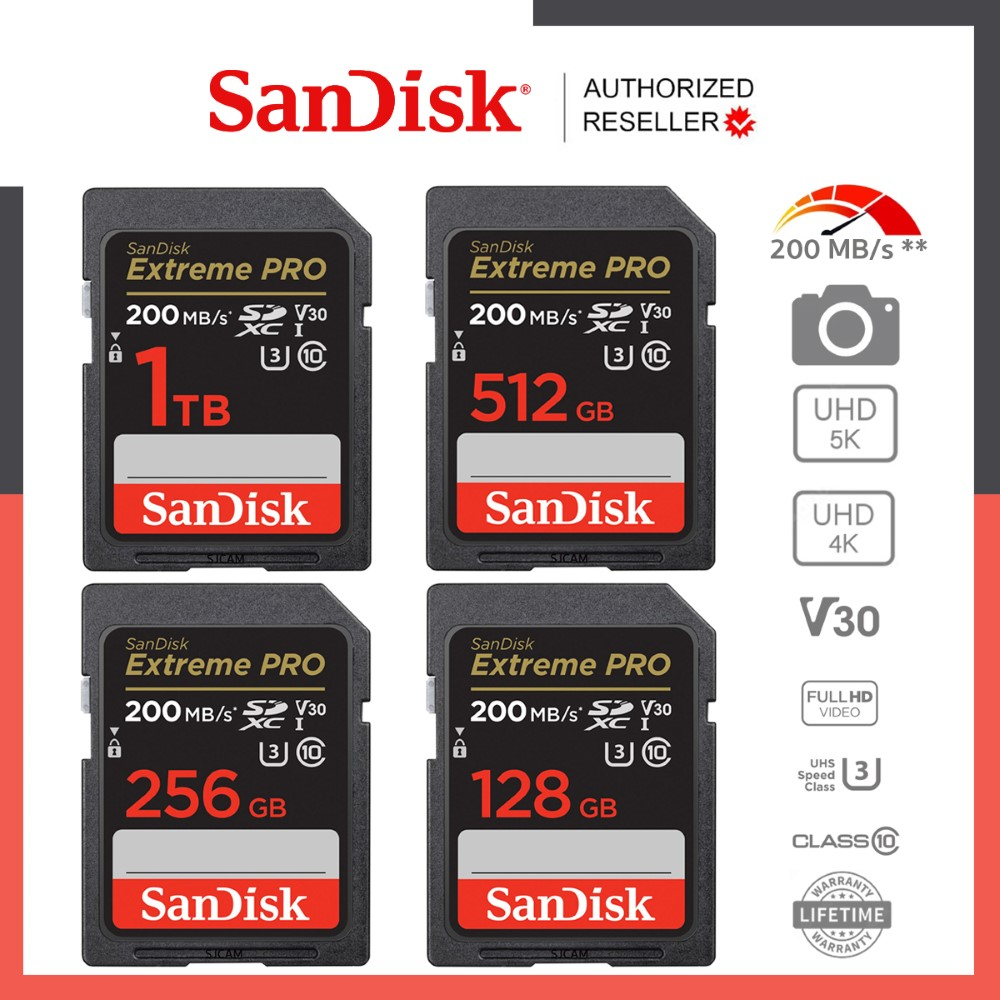 SanDisk Extreme Pro SD Card SDXC 1TB 512GB 256GB Speed R/200MB/s ...