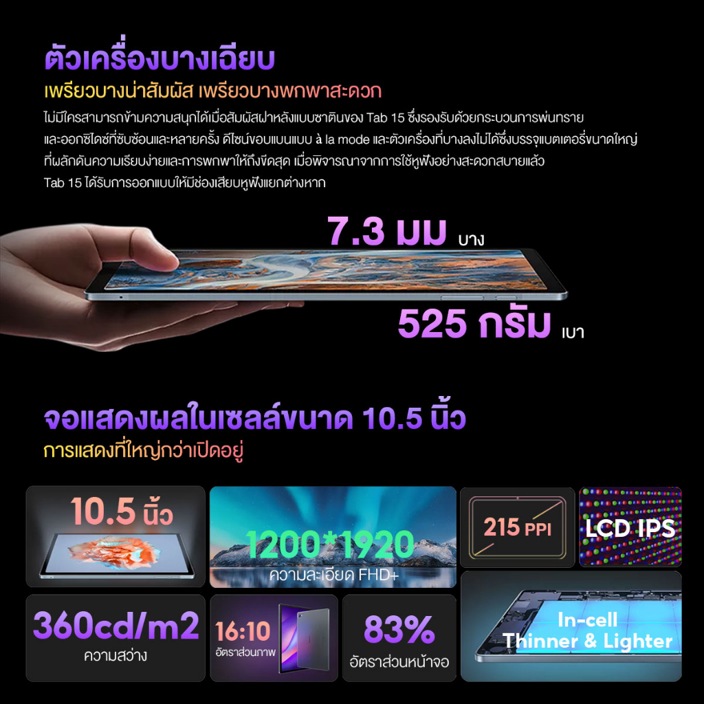 เกี่ยวกับ Blackview Tab 15 Pro Tablet แท็บเล็ตพีซี 8 +256GB 8280mAh Battery 10.5 inch Display Unisoc T606 Octa Core 13MP Came